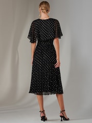 Jolie Moi Black Metallic Spot Chiffon Pleated Dress - Image 2 of 6
