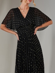 Jolie Moi Black Metallic Spot Chiffon Pleated Dress - Image 3 of 6