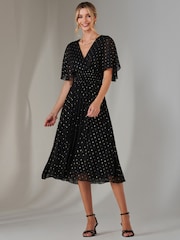 Jolie Moi Black Metallic Spot Chiffon Pleated Dress - Image 5 of 6