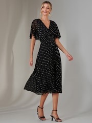Jolie Moi Black Metallic Spot Chiffon Pleated Dress - Image 6 of 6