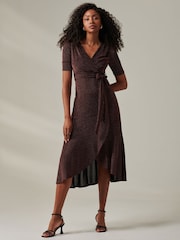 Jolie Moi Red Metallic Tie Waist Wrapped Maxi Dress - Image 2 of 6
