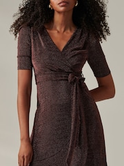 Jolie Moi Red Metallic Tie Waist Wrapped Maxi Dress - Image 3 of 6