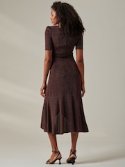 Jolie Moi Red Metallic Tie Waist Wrapped Maxi Dress - Image 6 of 6