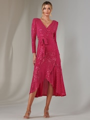 Jolie Moi pink Long Sleeve Metallic Spot Maxi Dress - Image 1 of 6