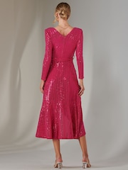 Jolie Moi pink Long Sleeve Metallic Spot Maxi Dress - Image 2 of 6