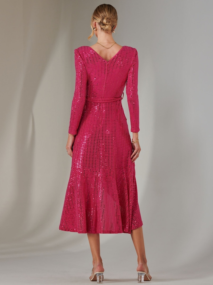 Jolie Moi pink Long Sleeve Metallic Spot Maxi Dress - Image 2 of 6