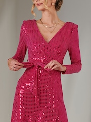 Jolie Moi pink Long Sleeve Metallic Spot Maxi Dress - Image 3 of 6
