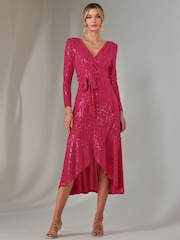 Jolie Moi pink Long Sleeve Metallic Spot Maxi Dress - Image 4 of 6