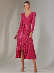 Jolie Moi pink Long Sleeve Metallic Spot Maxi Dress - Image 5 of 6