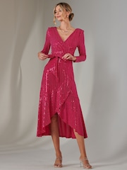 Jolie Moi pink Long Sleeve Metallic Spot Maxi Dress - Image 6 of 6