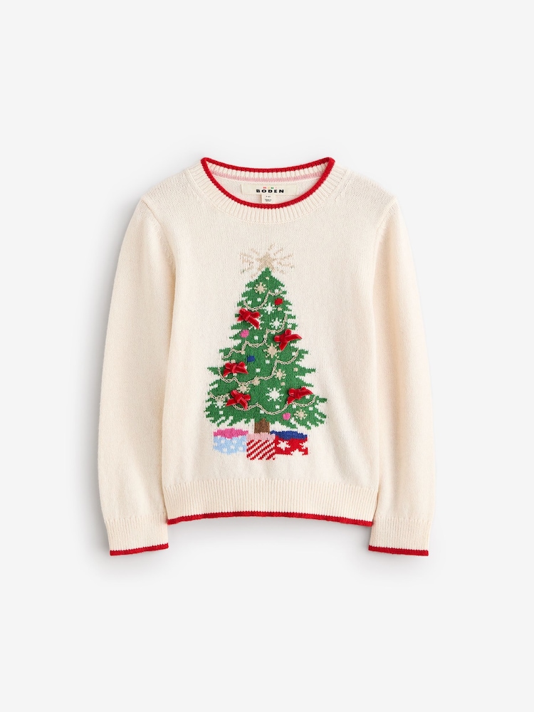 Boden Cream Fun Christmas Tree Logo Jumper - Image 1 of 1
