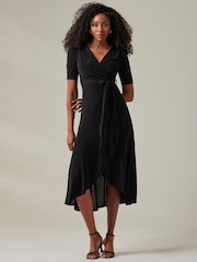 Jolie Moi Black Metallic Tie Waist Wrapped Maxi Dress - Image 1 of 6