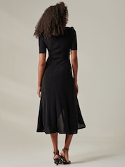 Jolie Moi Black Metallic Tie Waist Wrapped Maxi Dress - Image 2 of 6