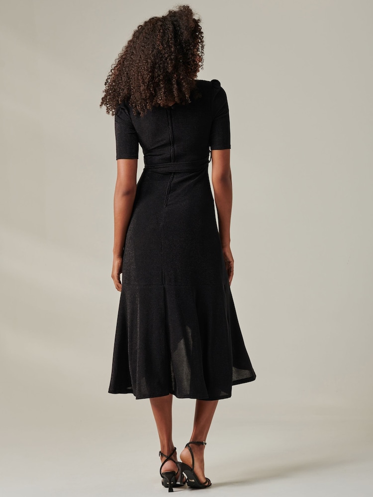 Jolie Moi Black Metallic Tie Waist Wrapped Maxi Dress - Image 2 of 6