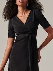 Jolie Moi Black Metallic Tie Waist Wrapped Maxi Dress - Image 3 of 6