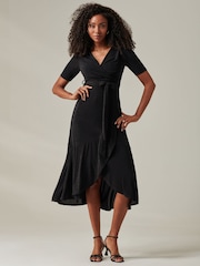 Jolie Moi Black Metallic Tie Waist Wrapped Maxi Dress - Image 4 of 6