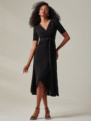 Jolie Moi Black Metallic Tie Waist Wrapped Maxi Dress - Image 6 of 6