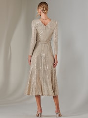 Jolie Moi Natural Long Sleeve Metallic Spot Maxi Dress - Image 2 of 6