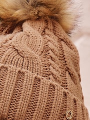 Lipsy Camel Cosy Cable Pom Beanie Hat With Wool - Image 3 of 3