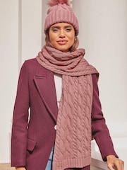 Lipsy Pink Cosy Cable Pom Beanie Hat With Wool - Image 3 of 4