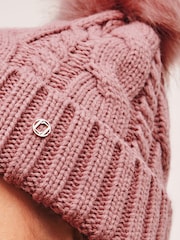 Lipsy Pink Cosy Cable Pom Beanie Hat With Wool - Image 4 of 4