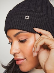 Lipsy Black Cosy Ribbed Pom Pom Beanie Hat With Wool - Image 4 of 4