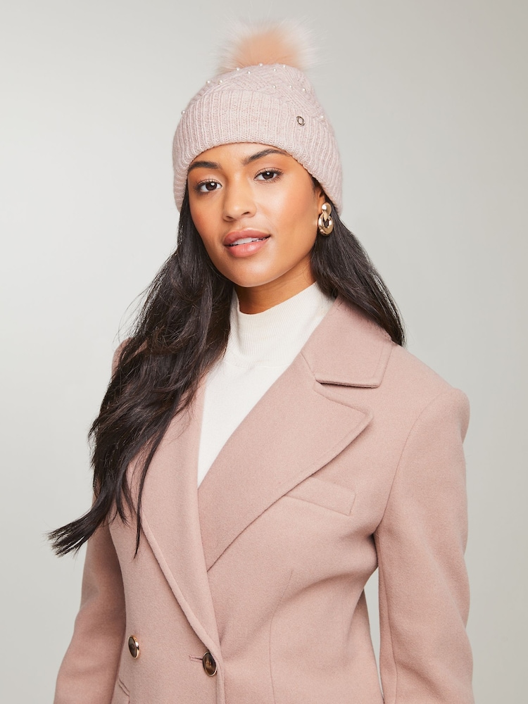 Lipsy Pink Cosy Pearl Detailing Pom Beanie Hat - Image 4 of 4