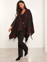 Lipsy Red Cosy Colour Block Cape with Tassels - Image 3 of 4