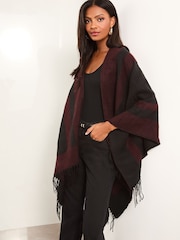 Lipsy Red Cosy Colour Block Cape with Tassels - Image 4 of 4