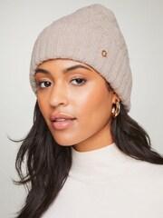 Lipsy Natural Cosy Hatch Beanie Hat With Wool - Image 1 of 1