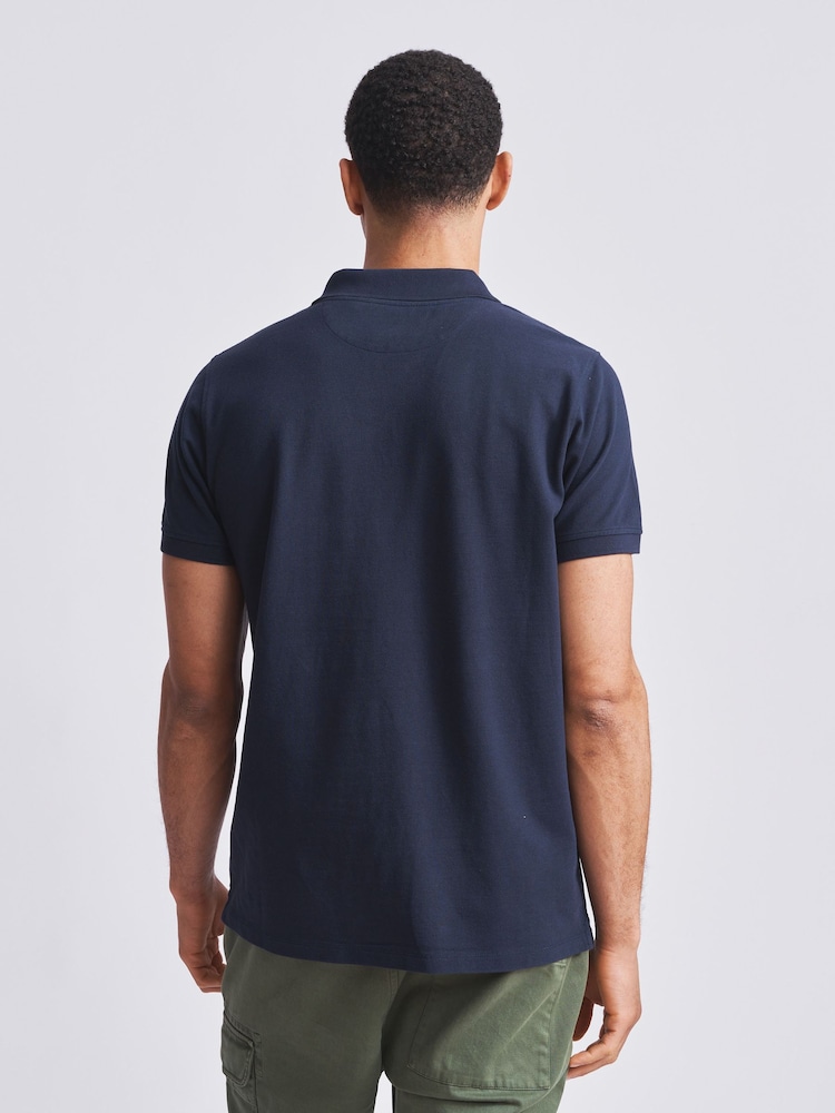 Aubin Blue Navy Marcel Pique 100% Cotton Polo Shirt - Изображение 2 из 3