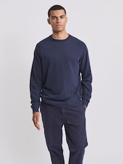 Aubin Blue Navy Ash Crew Neck 100% Cotton Sweat Top - Image 1 of 3