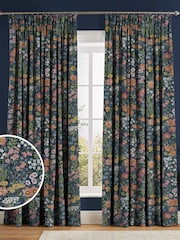 Graham & Brown Dusk Blue Wallflower Made to Measure Curtains - Image 1 of 8
