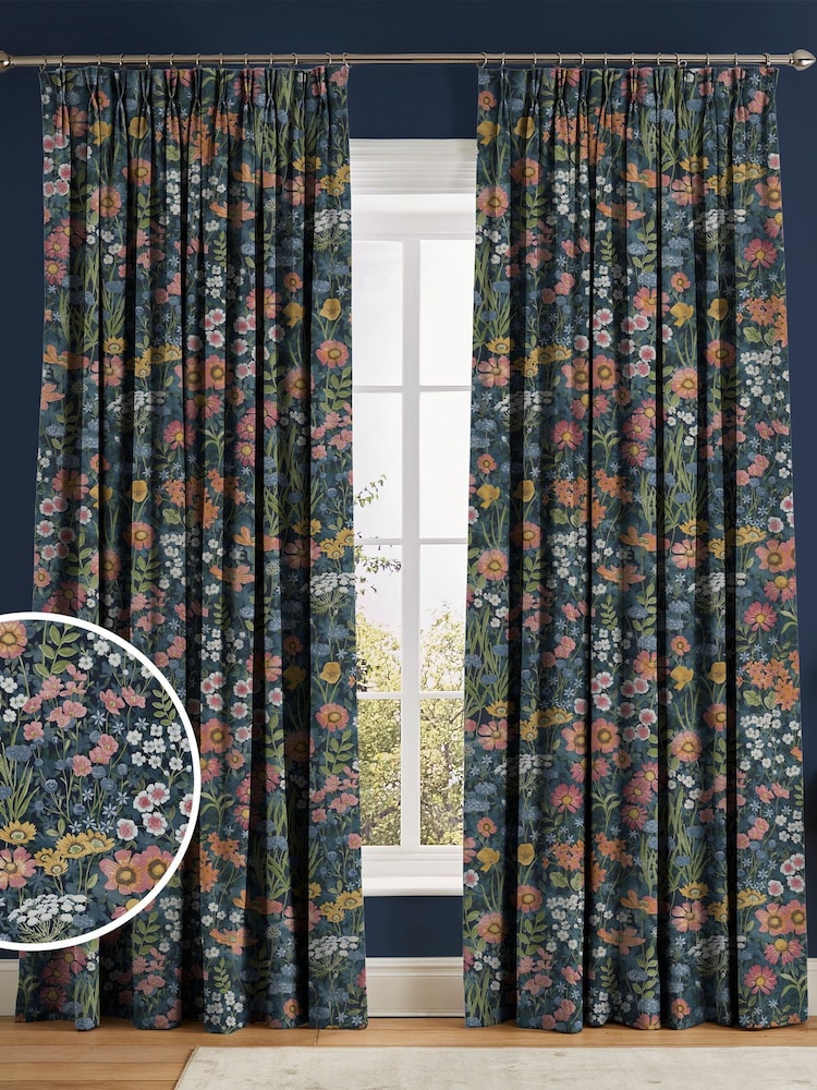 Graham & Brown Dusk Blue Wallflower Made to Measure Curtains - Image 1 of 8