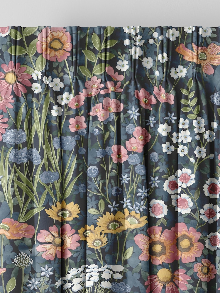 Graham & Brown Dusk Blue Wallflower Made to Measure Curtains - Image 2 of 8