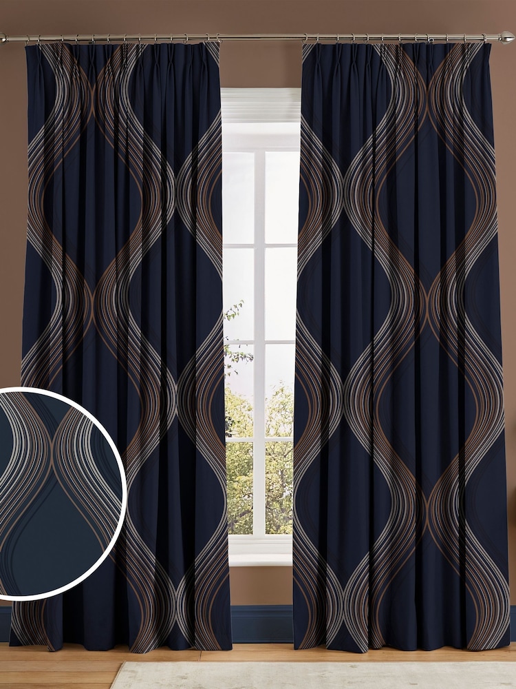 Graham & Brown Navy Blue Euphoria Made to Measure Curtains - Image 1 of 8