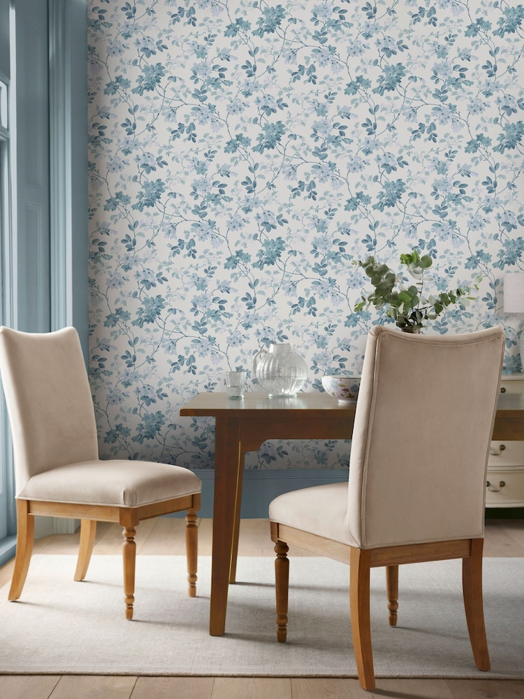 Laura Ashley Blue Yewland 10M Wallpaper - Image 1 of 4