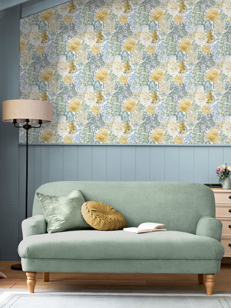Laura Ashley Bernwood Ochre Yellow 10M Wallpaper Wallpaper - Image 1 of 4 Laura Ashley Bernwood Ochre Yellow 10M Wallpaper Wallpaper - Image 1 of 4