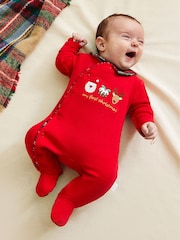 JoJo Maman Bébé Red Tartan Personalised My First Christmas 100% Cotton Sleepsuit - Image 1 of 5