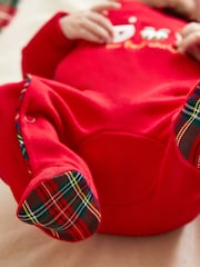 JoJo Maman Bébé Red Tartan Personalised My First Christmas 100% Cotton Sleepsuit - Image 2 of 5