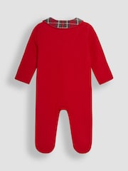 JoJo Maman Bébé Red Tartan Personalised My First Christmas 100% Cotton Sleepsuit - Image 4 of 5
