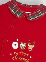 JoJo Maman Bébé Red Tartan Personalised My First Christmas 100% Cotton Sleepsuit - Image 5 of 5