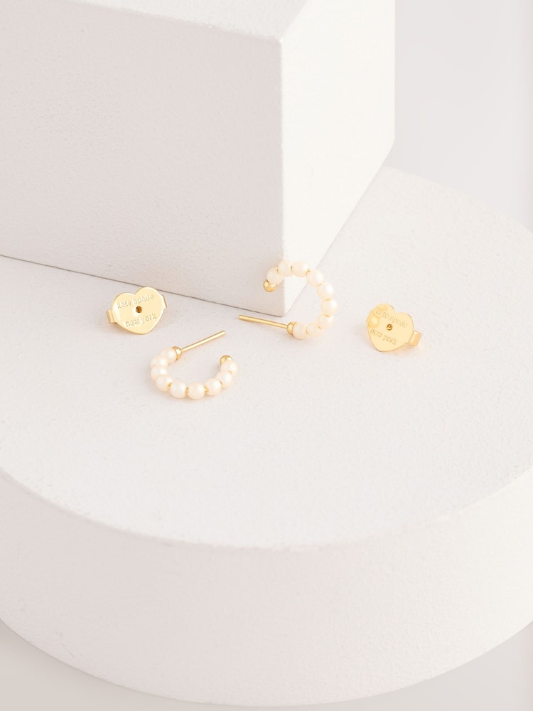 kate spade new york Gold Tone Mini Pearl Huggies Earrings - Image 2 of 5