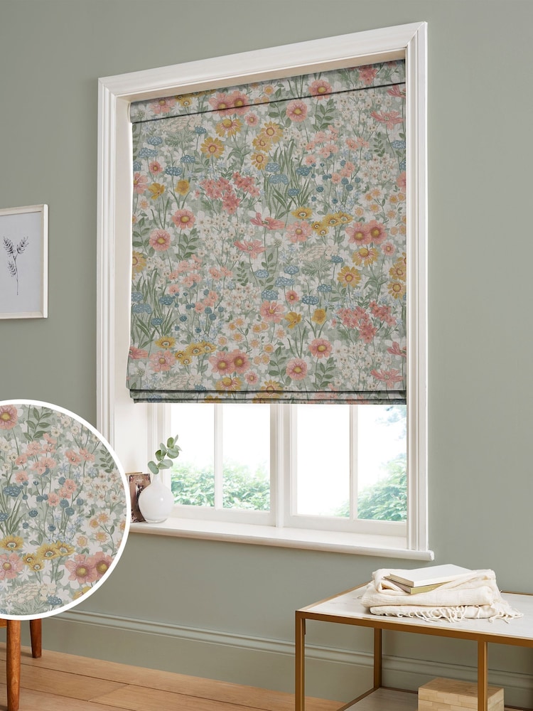 Graham & Brown Green Wallflower Made to Measure 100% Cotton Roman Blind - Image 1 of 5