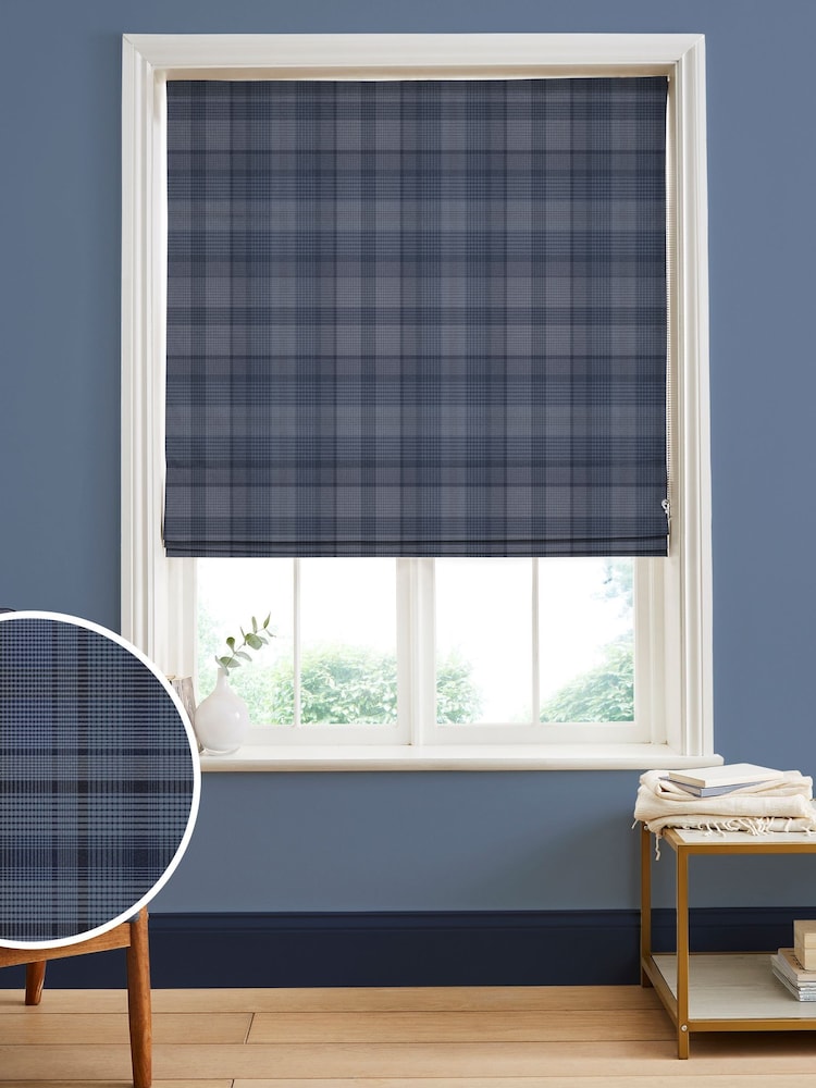 Graham & Brown Blue Heritage Plaid Made to Measure 100% Cotton Roman Blind - Image 1 of 5
