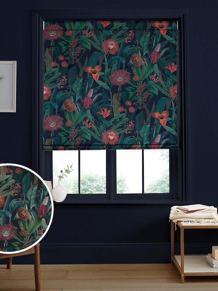 Graham & Brown Midnight Blue Tigerlily Made to Measure 100% Cotton Roman Blind - Image 1 of 5