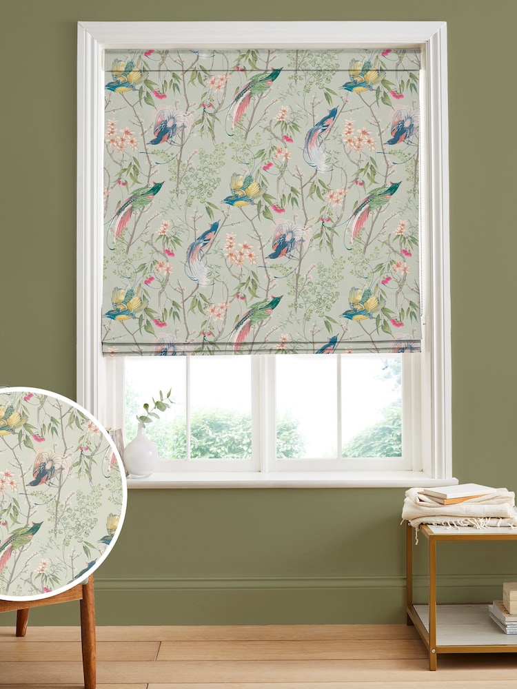 Graham & Brown Sage Green Clavering Birds Made to Measure 100% Cotton Roman Blind - Image 1 of 5