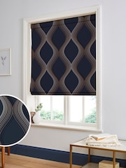 Graham & Brown Navy Blue Euphoria Made to Measure 100% Cotton Roman Blind - Image 1 of 5