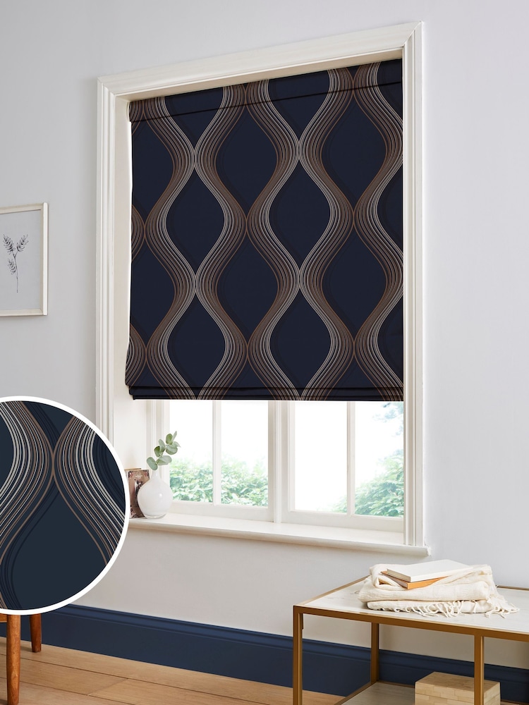 Graham & Brown Navy Blue Euphoria Made to Measure 100% Cotton Roman Blind - Image 1 of 5