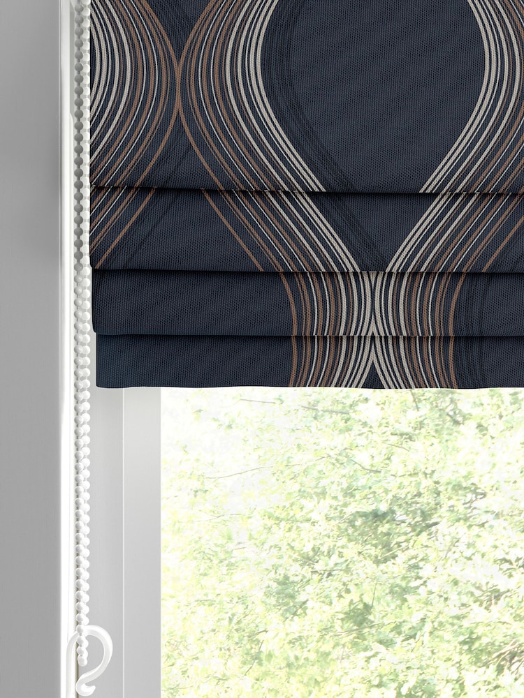 Graham & Brown Navy Blue Euphoria Made to Measure 100% Cotton Roman Blind - Image 2 of 5